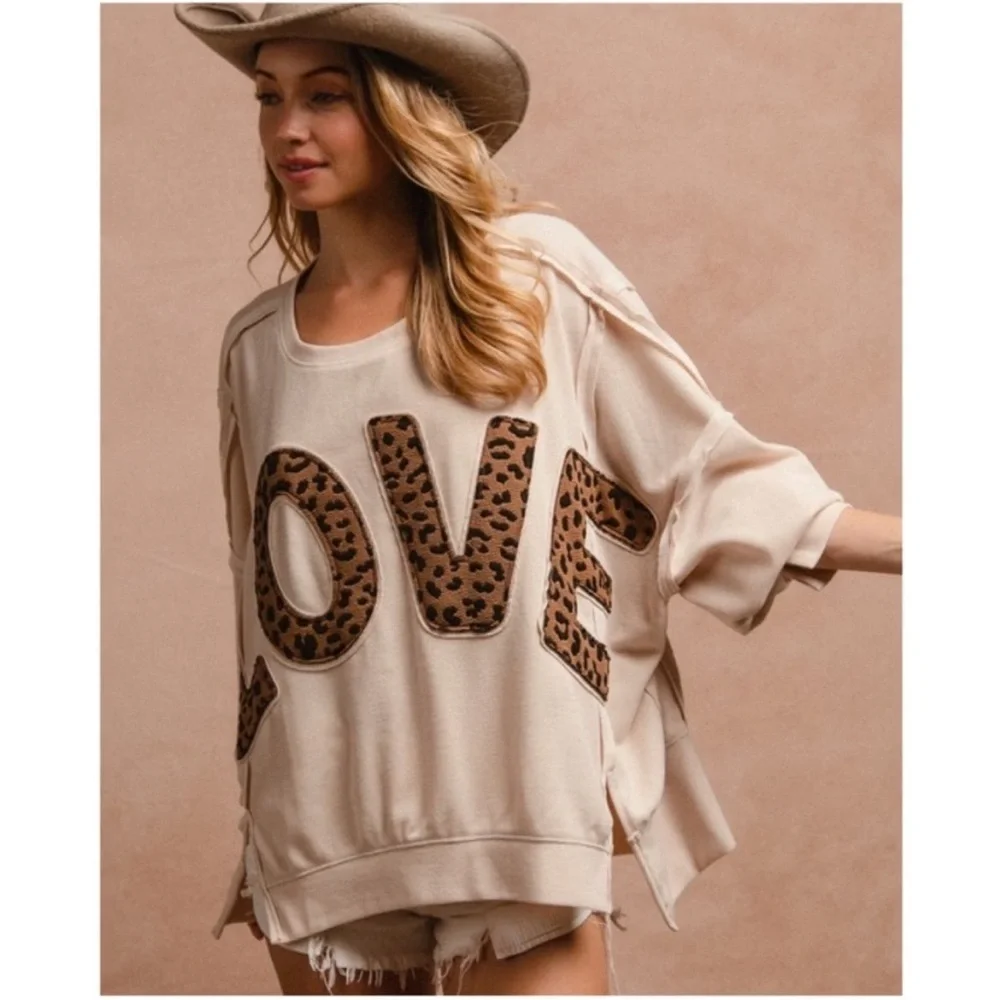 LOOK AT PILLING BiBi Cream Sweater with Leopard Print LOVE. OVERSIZED